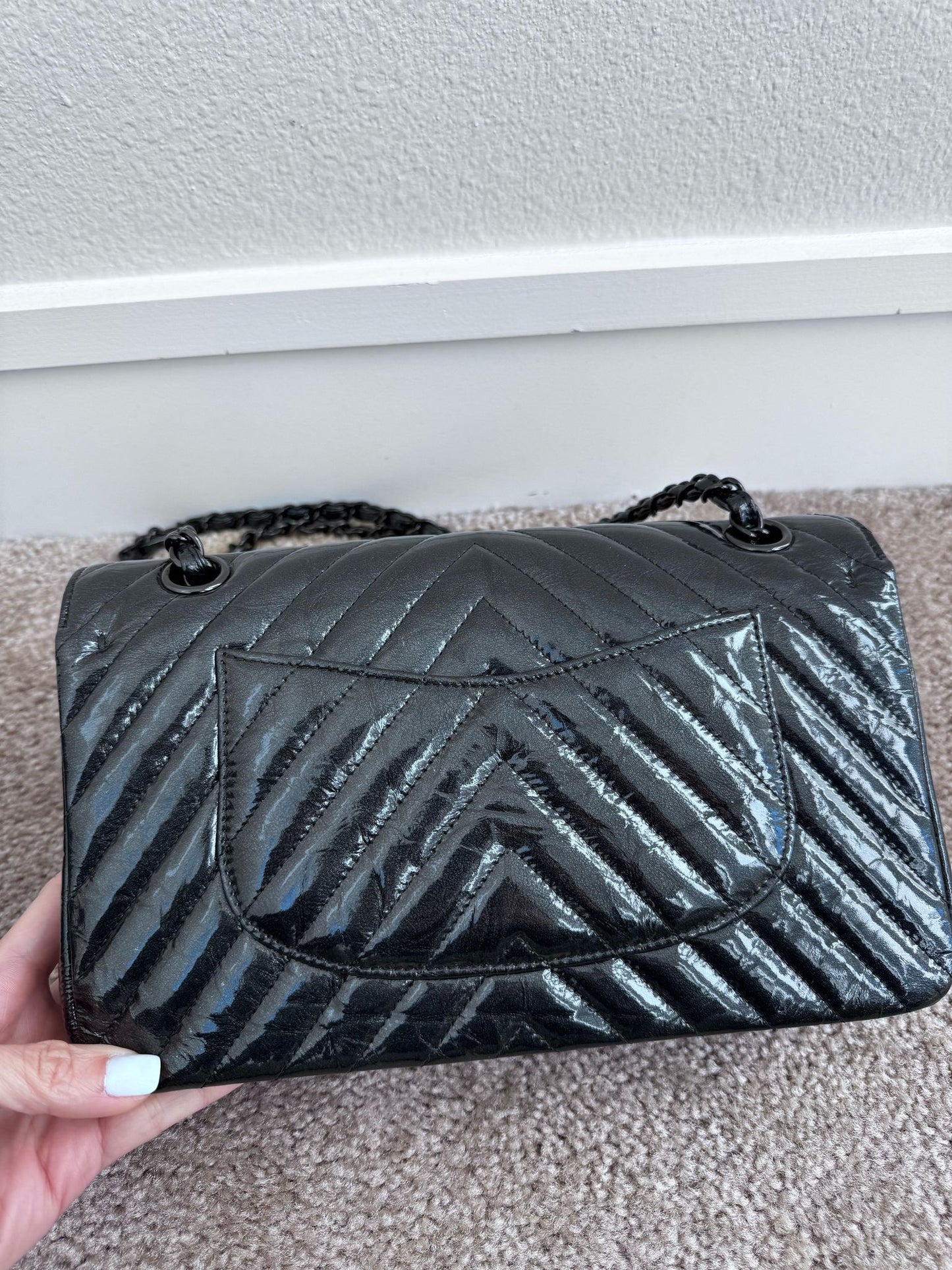 Chanel Patent Black Medium Double Flap
