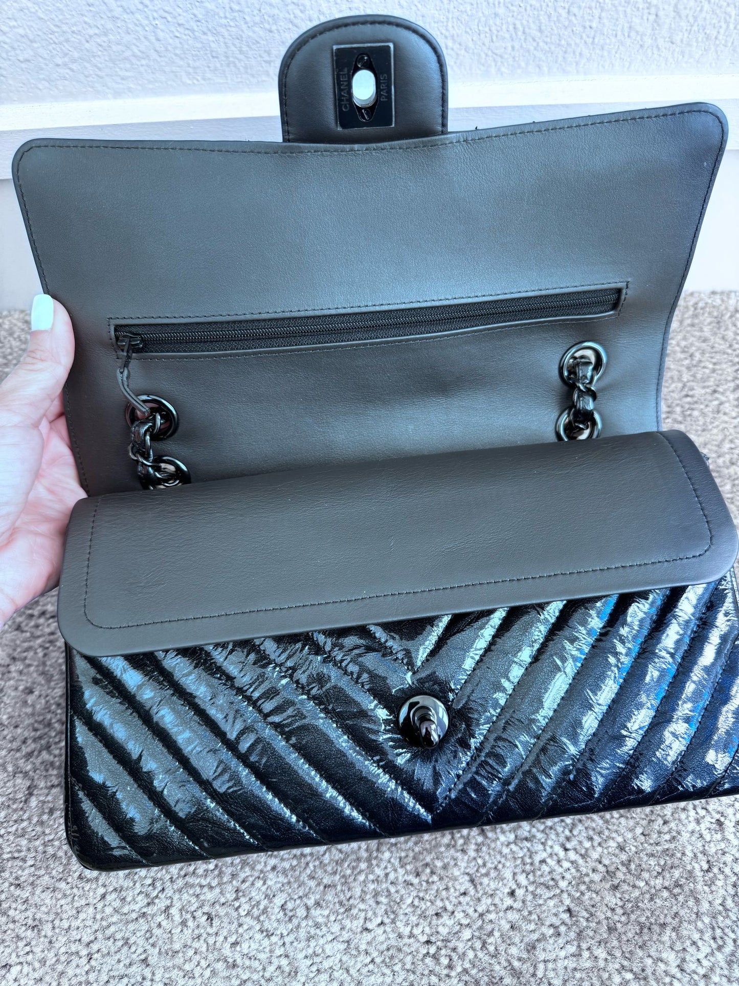 Chanel Patent Black Medium Double Flap