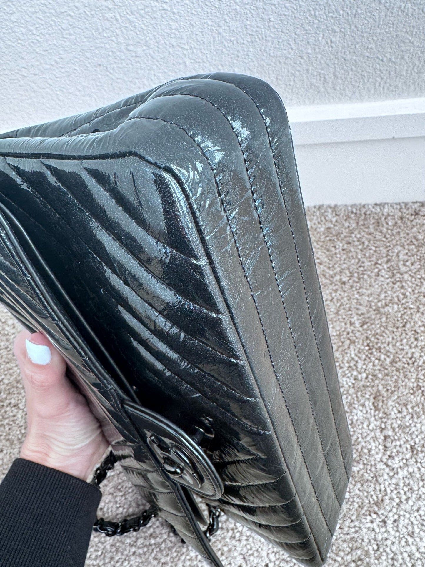 Chanel Patent Black Medium Double Flap
