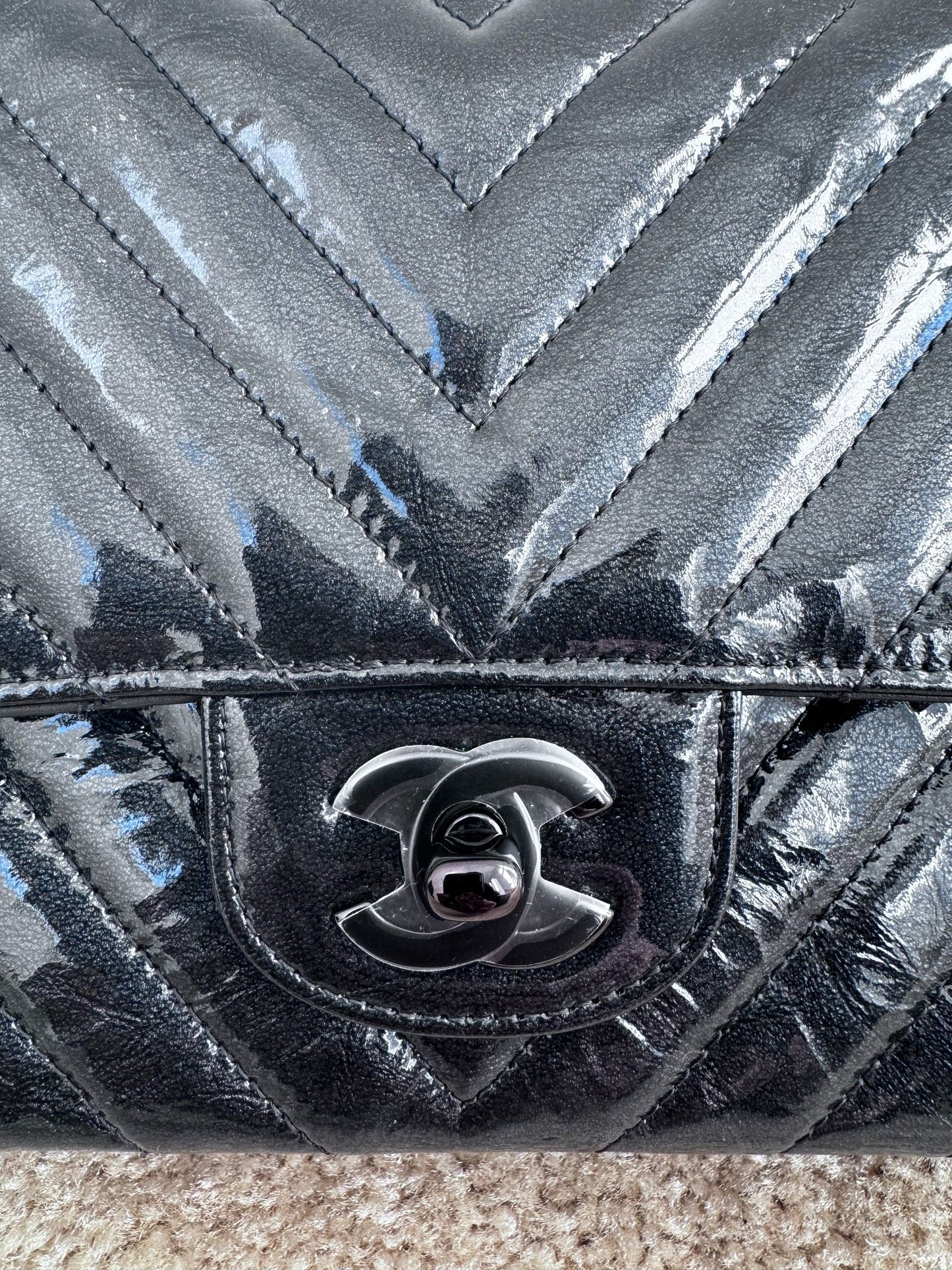 Chanel Patent Black Medium Double Flap