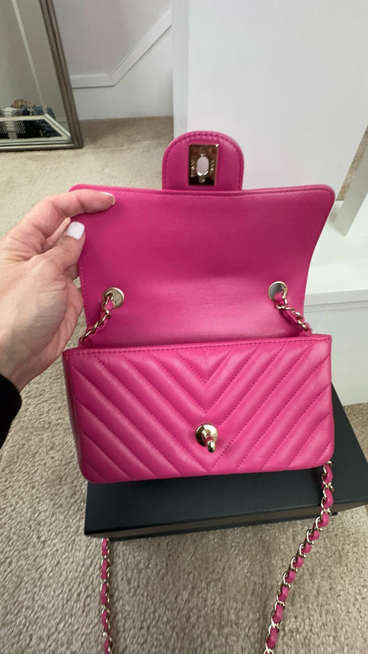 Chanel Lambskin Mini Rectangle Pink Chevron