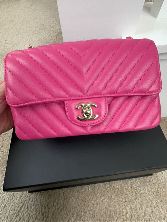 Chanel Lambskin Mini Rectangle Pink Chevron