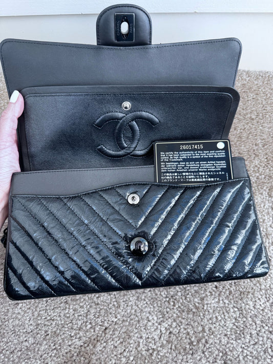 Chanel Patent Black Medium Double Flap