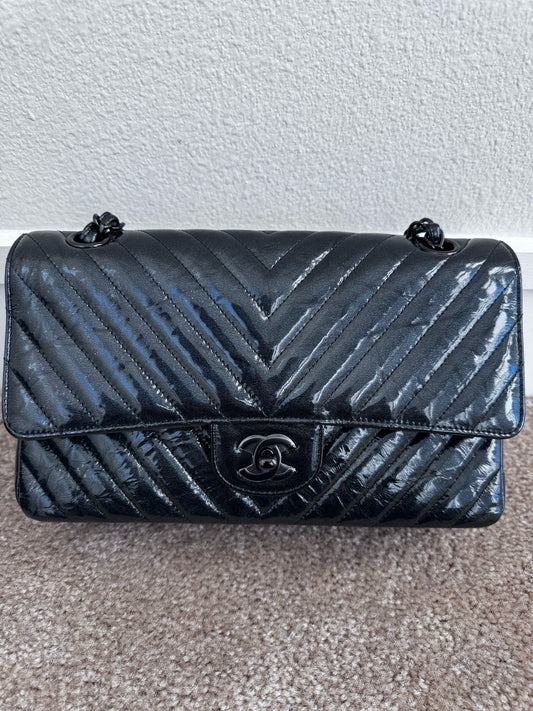 Chanel Patent Black Medium Double Flap